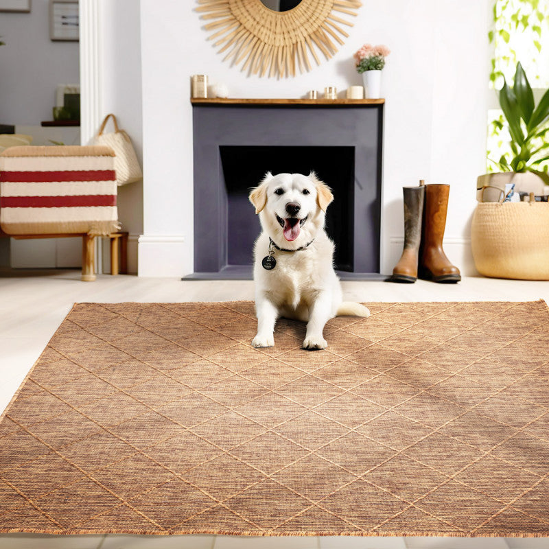 Zagora Vloerkleed – Terra/Oranje – Laagpolig & Geruit Design – Voor Binnen & Buiten