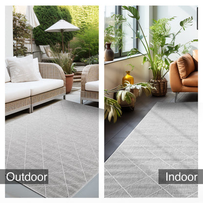 Zagora Vloerkleed – Grijs – Laagpolig & Geruit Design – Voor Binnen & Buiten