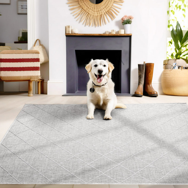 Zagora Vloerkleed – Grijs – Laagpolig & Geruit Design – Voor Binnen & Buiten