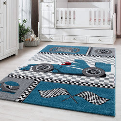 Kids Vloerkleed – Kindervloerkleed – Raceauto blauw – Anti-Allergisch