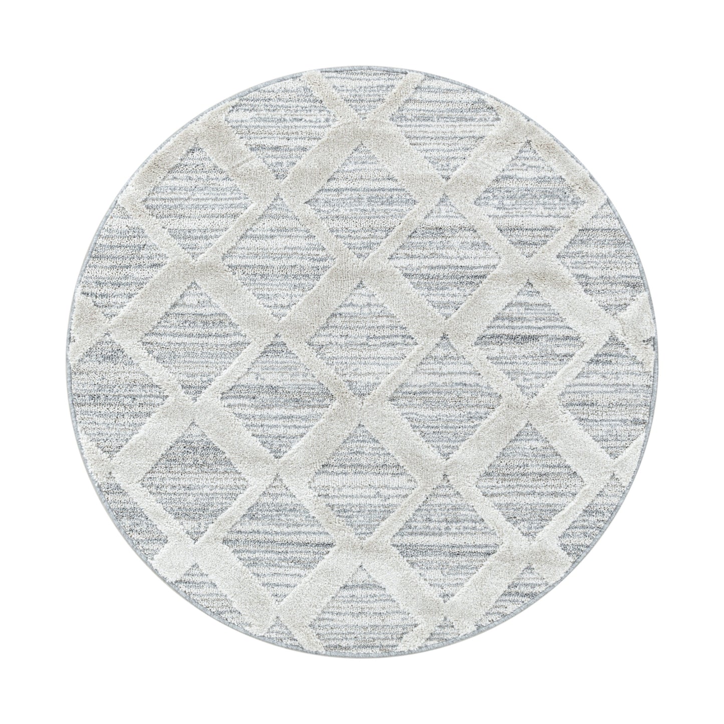 Pisa Rond Vloerkleed – Grijs – Ruit in Ruit Design – Laagpolig & Modern