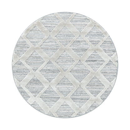 Pisa Rond Vloerkleed – Grijs – Ruit in Ruit Design – Laagpolig & Modern