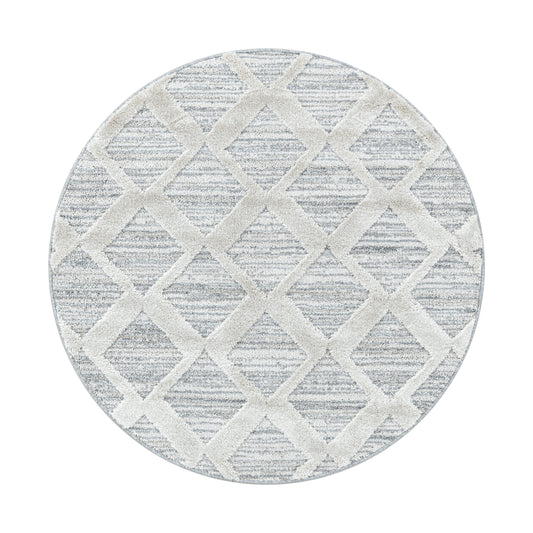 Pisa Rond Vloerkleed – Grijs – Ruit in Ruit Design – Laagpolig & Modern