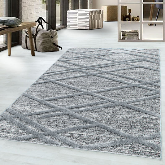 Pisa Vloerkleed – Grijs – Geruite Diamantstructuur – Laagpolig & Modern