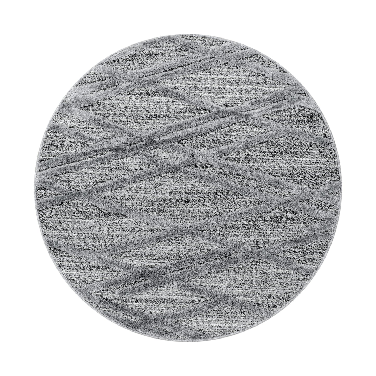 Pisa Rond Vloerkleed – Grijs – Geruite Diamantstructuur – Laagpolig & Modern