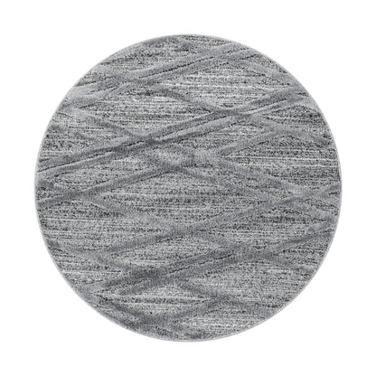 Pisa Rond Vloerkleed – Grijs – Geruite Diamantstructuur – Laagpolig & Modern
