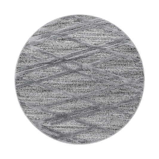 Pisa Rond Vloerkleed – Grijs – Geruite Diamantstructuur – Laagpolig & Modern