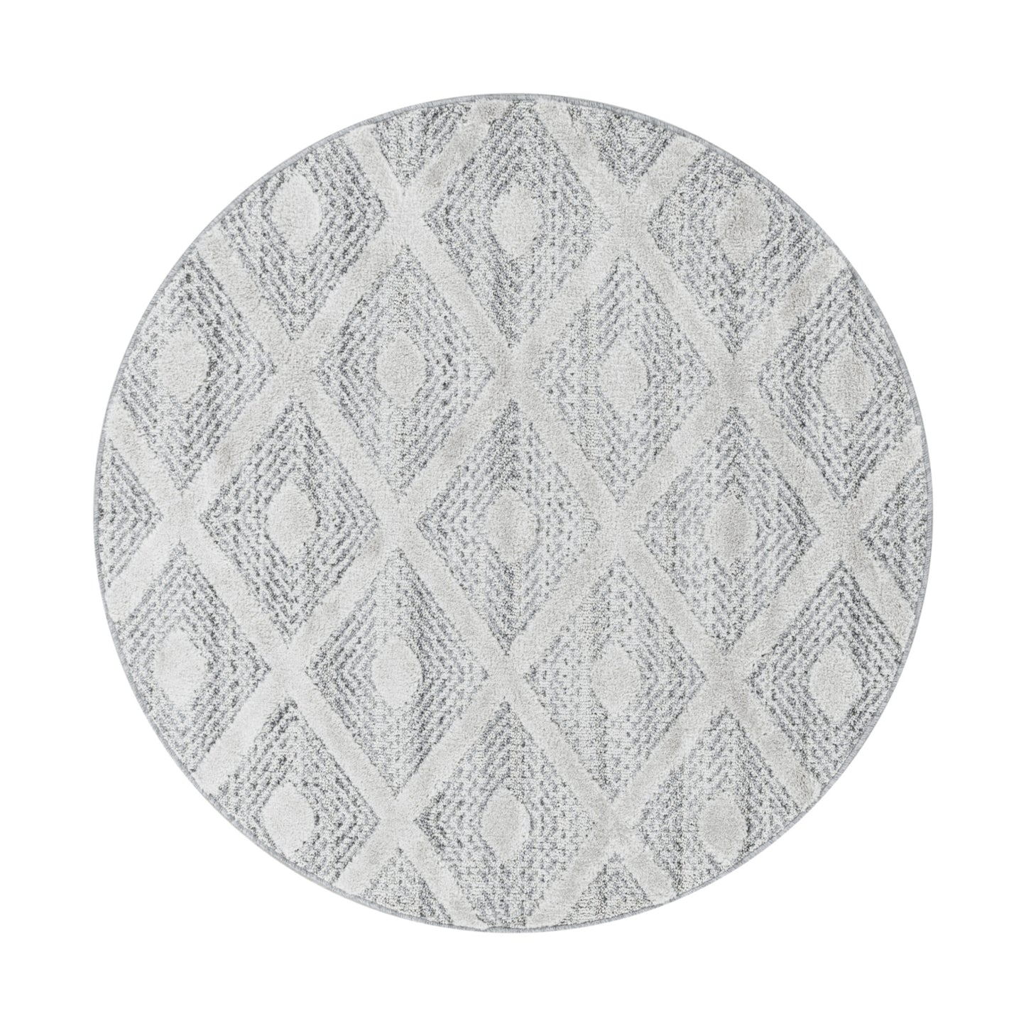 Pisa Rond Vloerkleed – Grijs – Tribal Ruitpatroon – Laagpolig & Modern