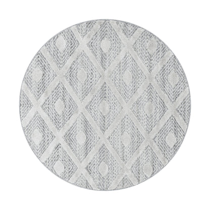 Pisa Rond Vloerkleed – Grijs – Tribal Ruitpatroon – Laagpolig & Modern
