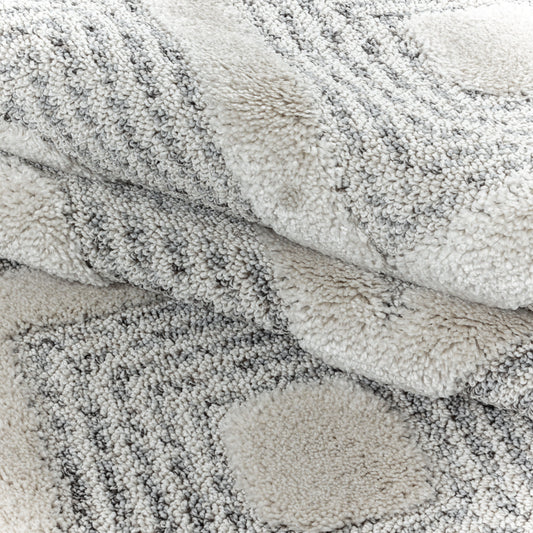 Pisa Rond Vloerkleed – Grijs – Tribal Ruitpatroon – Laagpolig & Modern