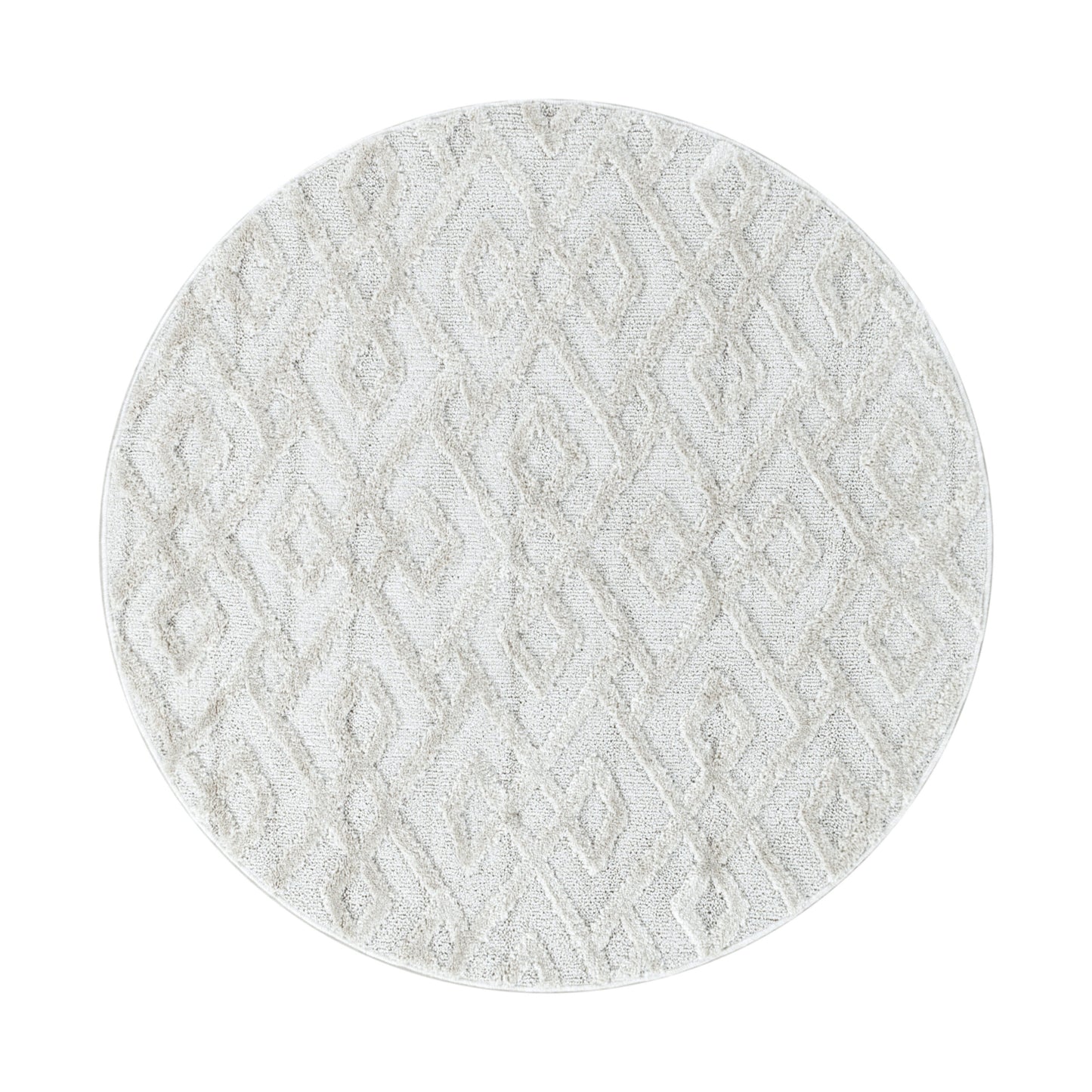 Pisa Rond Vloerkleed – Creme – Geometrisch Doorkijkpatroon – Laagpolig & Modern