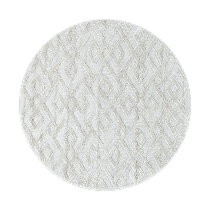 Pisa Rond Vloerkleed – Creme – Geometrisch Doorkijkpatroon – Laagpolig & Modern