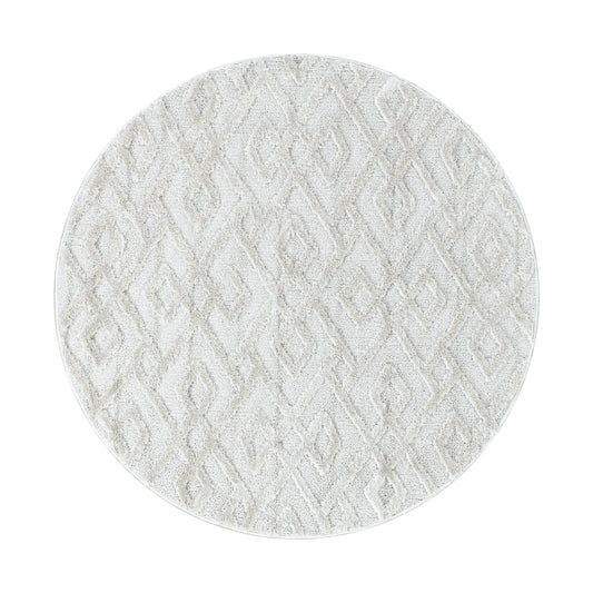Pisa Rond Vloerkleed – Creme – Geometrisch Doorkijkpatroon – Laagpolig & Modern