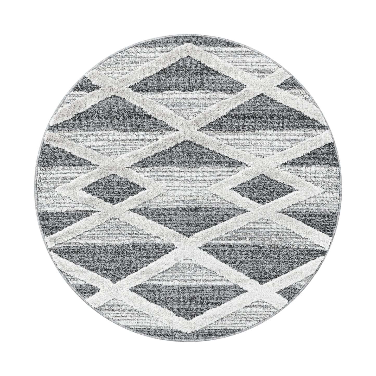 Pisa Rond Vloerkleed – Grijs – Grote Diamanten – Laagpolig & Modern