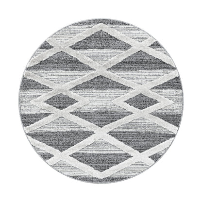 Pisa Rond Vloerkleed – Grijs – Grote Diamanten – Laagpolig & Modern