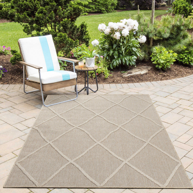 Patara – Diamantmotief Beige – Laagpolig & Weerbestendig – Voor Binnen & Buiten