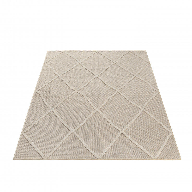 Patara – Diamantmotief Beige – Laagpolig & Weerbestendig – Voor Binnen & Buiten