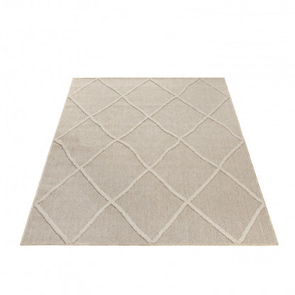 Patara – Diamantmotief Beige – Laagpolig & Weerbestendig – Voor Binnen & Buiten