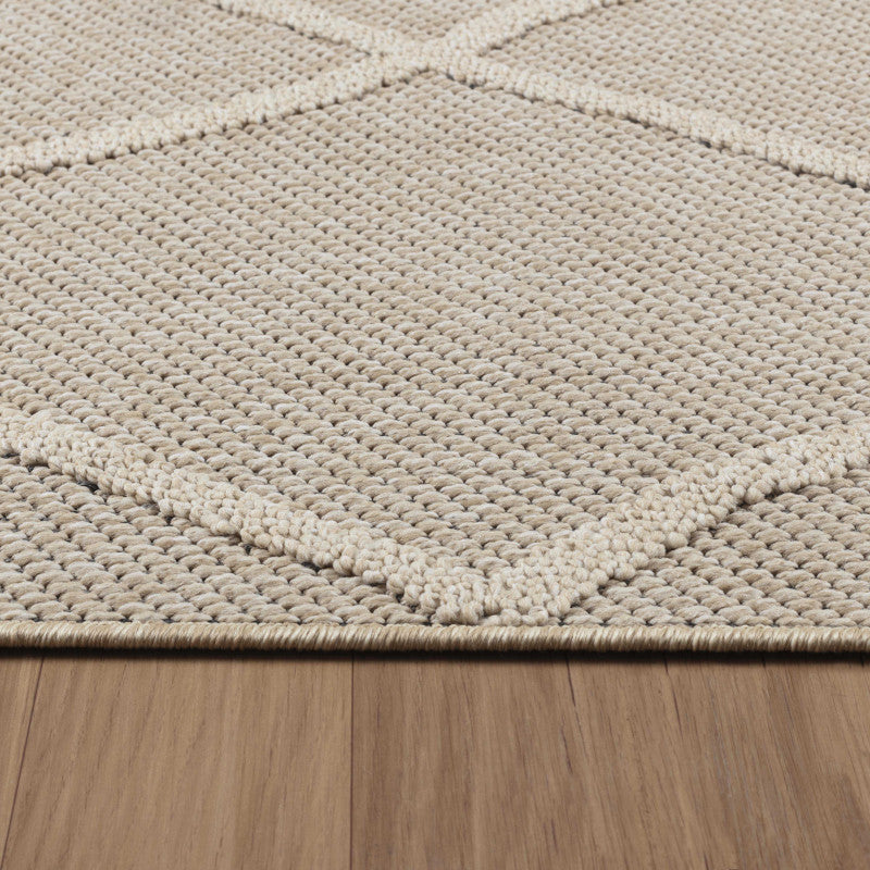 Patara – Diamantmotief Beige – Laagpolig & Weerbestendig – Voor Binnen & Buiten
