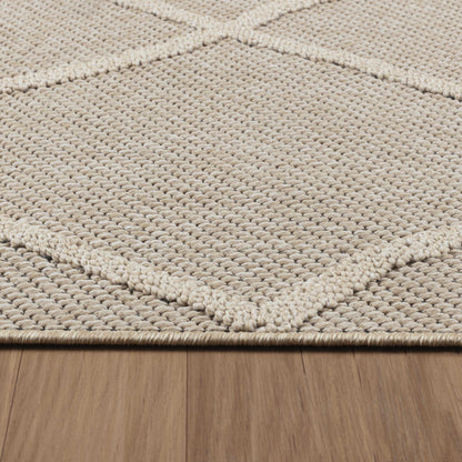Patara – Diamantmotief Beige – Laagpolig & Weerbestendig – Voor Binnen & Buiten
