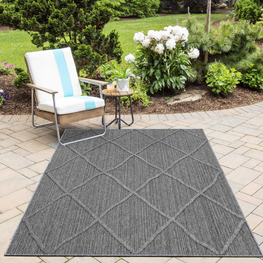 Patara – Diamantmotief Grijs – Laagpolig & Weerbestendig – Voor Binnen & Buiten