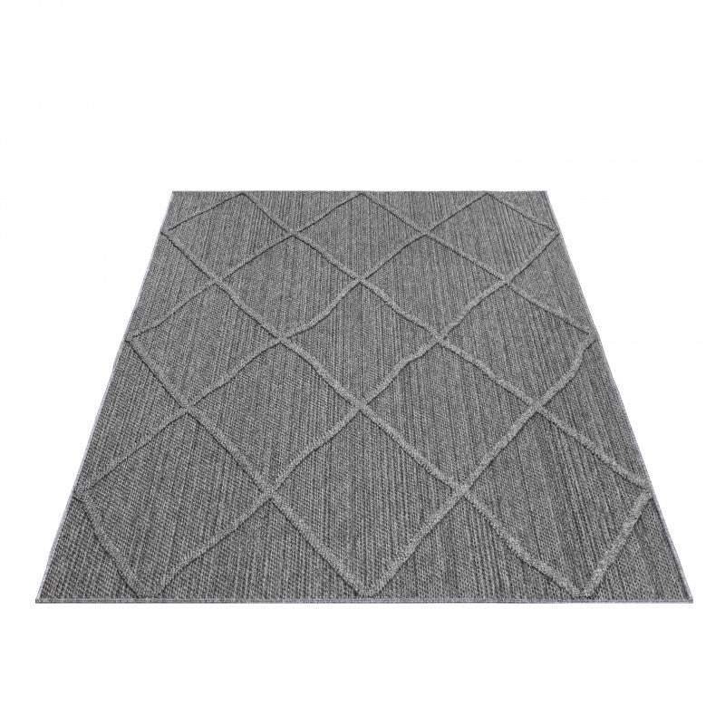 Patara – Diamantmotief Grijs – Laagpolig & Weerbestendig – Voor Binnen & Buiten