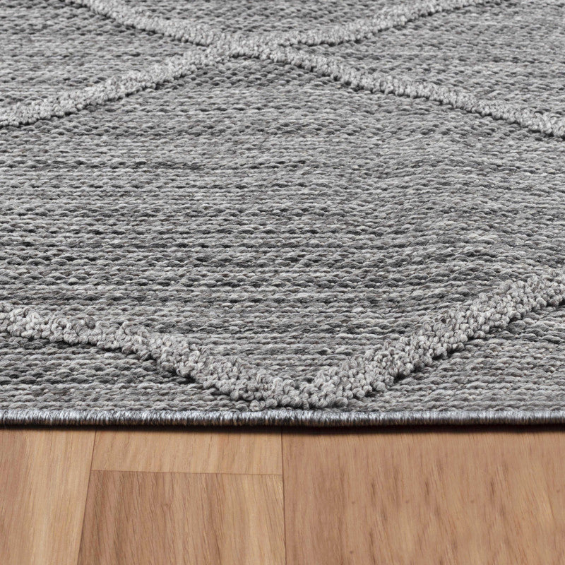 Patara – Diamantmotief Grijs – Laagpolig & Weerbestendig – Voor Binnen & Buiten