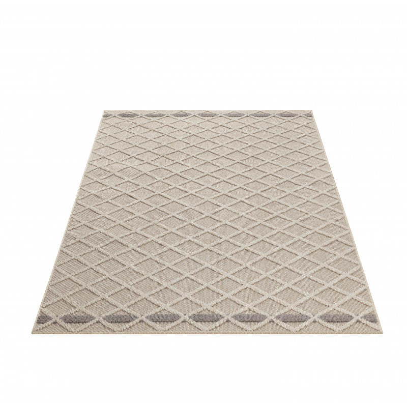 Patara – Klassiek Ruitpatroon Beige – Laagpolig & Weerbestendig – Voor Binnen & Buiten