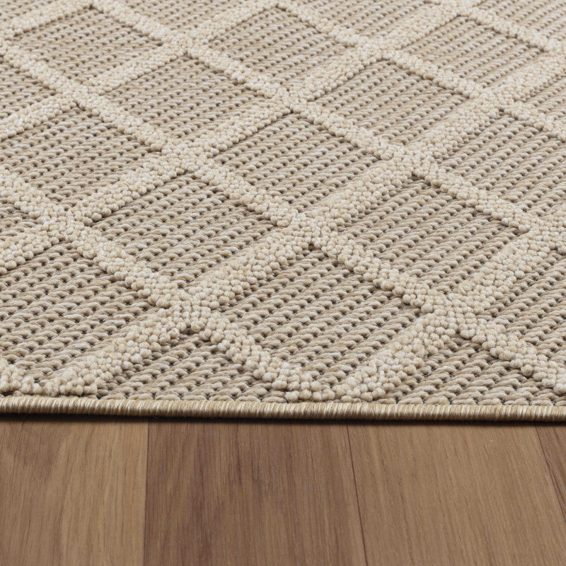 Patara – Klassiek Ruitpatroon Beige – Laagpolig & Weerbestendig – Voor Binnen & Buiten