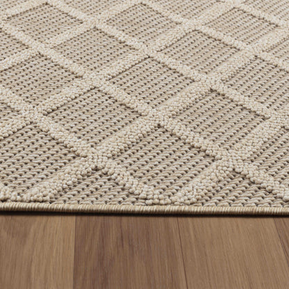 Patara – Klassiek Ruitpatroon Beige – Laagpolig & Weerbestendig – Voor Binnen & Buiten