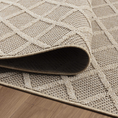 Patara – Klassiek Ruitpatroon Beige – Laagpolig & Weerbestendig – Voor Binnen & Buiten