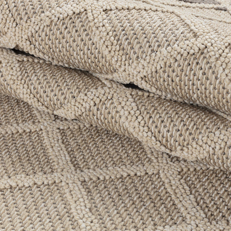 Patara – Klassiek Ruitpatroon Beige – Laagpolig & Weerbestendig – Voor Binnen & Buiten