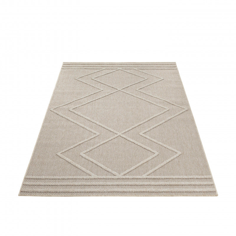 Patara – Nomade Lijnenspel Beige – Laagpolig & Weerbestendig – Voor Binnen & Buiten
