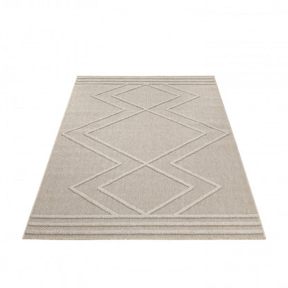 Patara – Nomade Lijnenspel Beige – Laagpolig & Weerbestendig – Voor Binnen & Buiten
