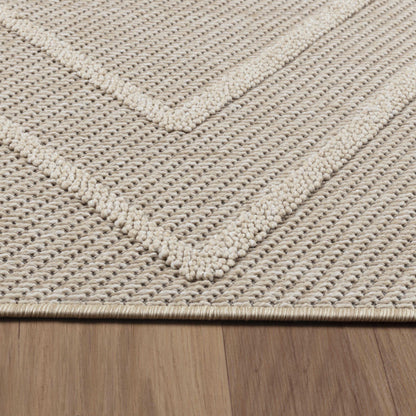 Patara – Nomade Lijnenspel Beige – Laagpolig & Weerbestendig – Voor Binnen & Buiten