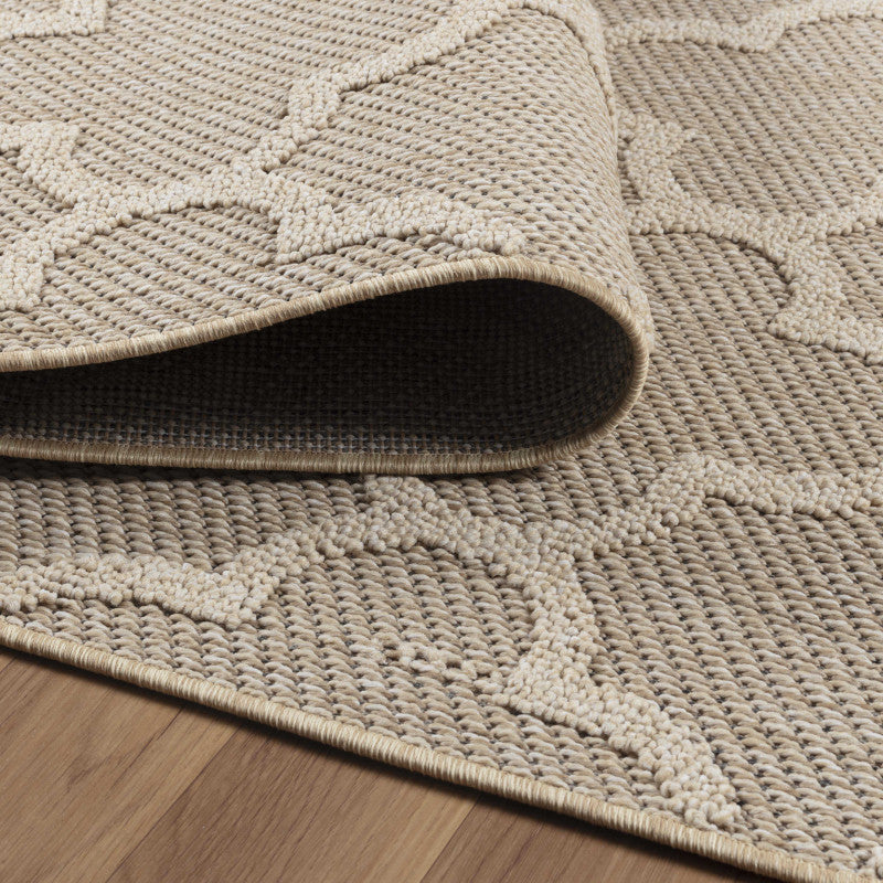 Patara – Nomade Lijnenspel Beige – Laagpolig & Weerbestendig – Voor Binnen & Buiten