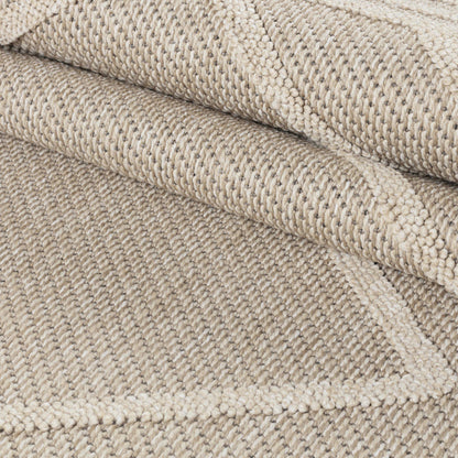 Patara – Nomade Lijnenspel Beige – Laagpolig & Weerbestendig – Voor Binnen & Buiten