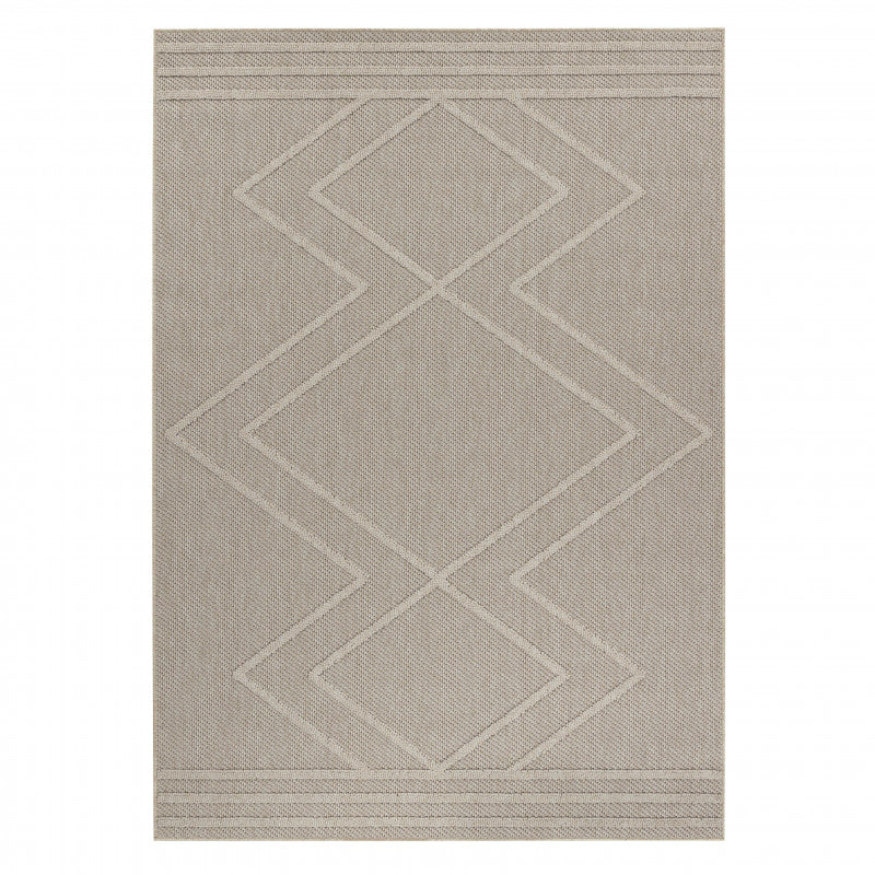 Patara – Nomade Lijnenspel Beige – Laagpolig & Weerbestendig – Voor Binnen & Buiten