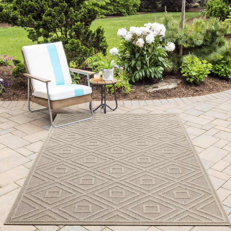 Patara – Tribal Geometrisch Beige – Laagpolig & Weerbestendig – Voor Binnen & Buiten