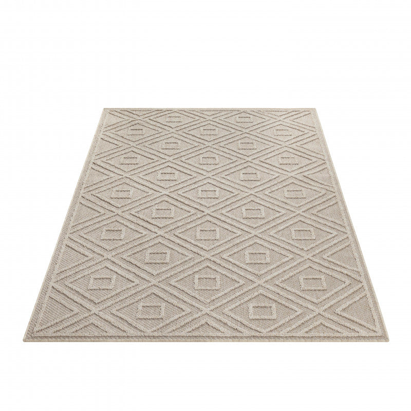 Patara – Tribal Geometrisch Beige – Laagpolig & Weerbestendig – Voor Binnen & Buiten