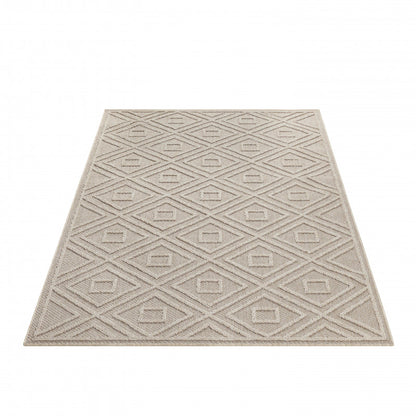 Patara – Tribal Geometrisch Beige – Laagpolig & Weerbestendig – Voor Binnen & Buiten