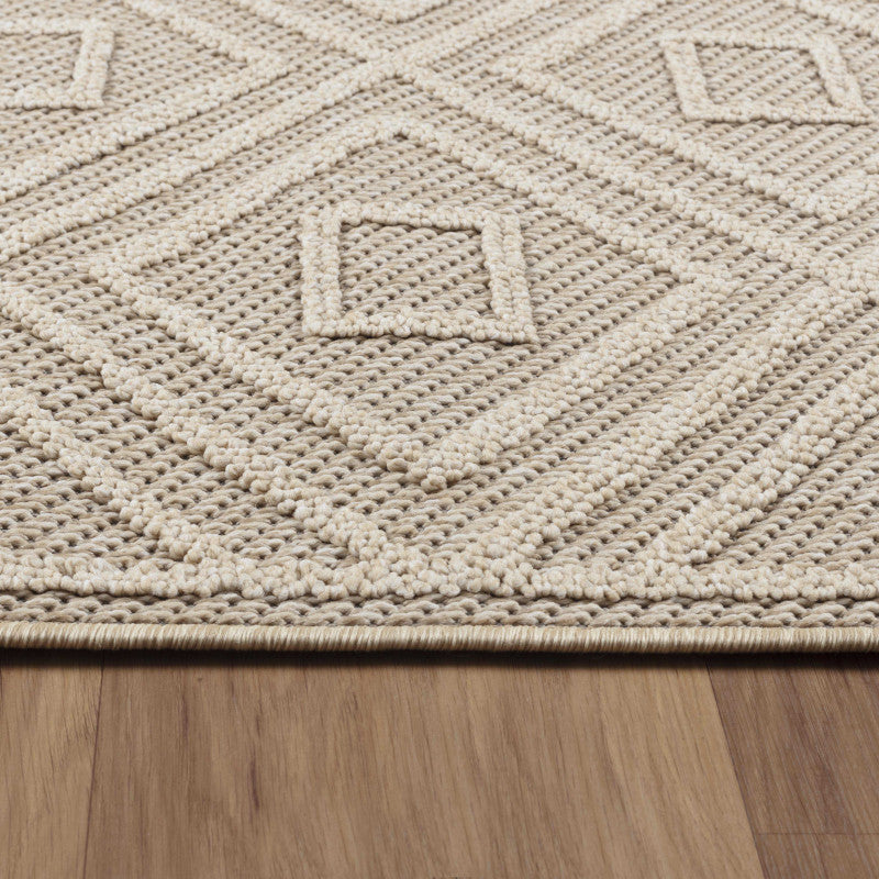 Patara – Tribal Geometrisch Beige – Laagpolig & Weerbestendig – Voor Binnen & Buiten