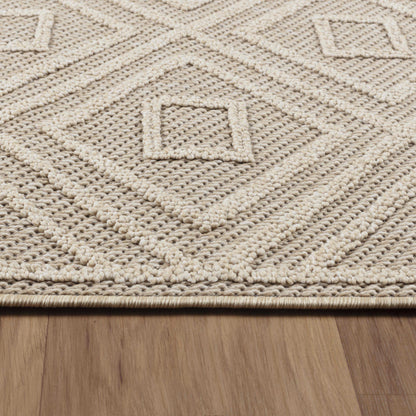 Patara – Tribal Geometrisch Beige – Laagpolig & Weerbestendig – Voor Binnen & Buiten