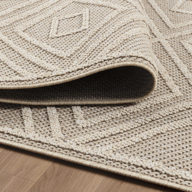Patara – Tribal Geometrisch Beige – Laagpolig & Weerbestendig – Voor Binnen & Buiten