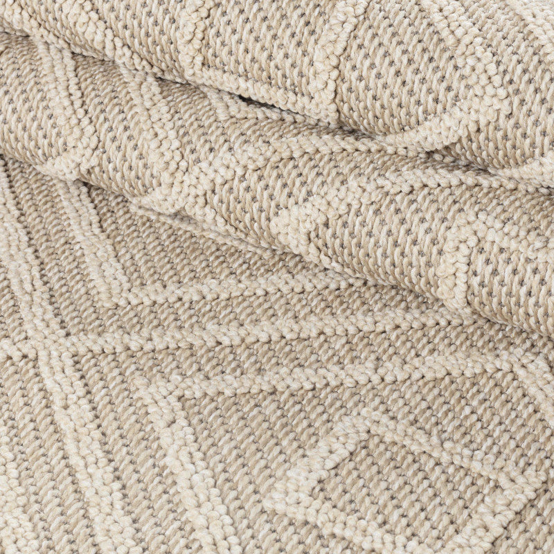 Patara – Tribal Geometrisch Beige – Laagpolig & Weerbestendig – Voor Binnen & Buiten