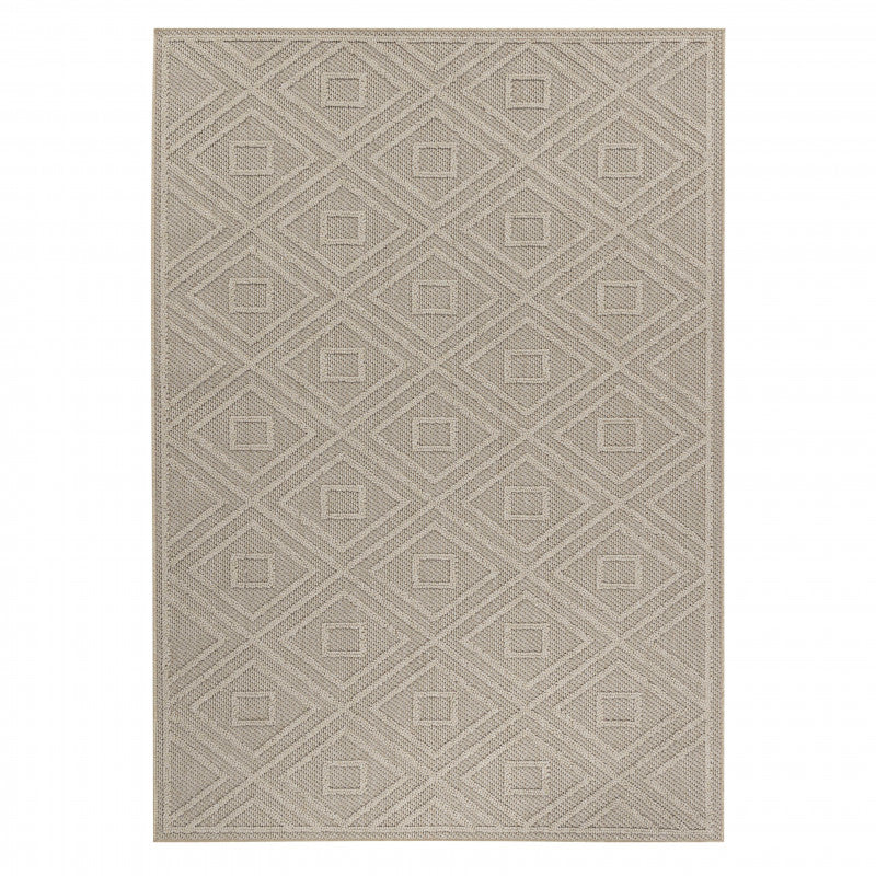 Patara – Tribal Geometrisch Beige – Laagpolig & Weerbestendig – Voor Binnen & Buiten