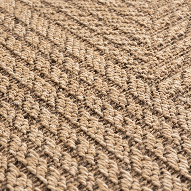 Timber – Geweven Strepen Rond Beige met Sisal-Look – Binnen & Buiten Vloerkleed – Laagpolig