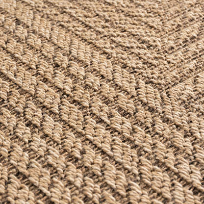 Timber – Geweven Strepen Rond Beige met Sisal-Look – Binnen & Buiten Vloerkleed – Laagpolig