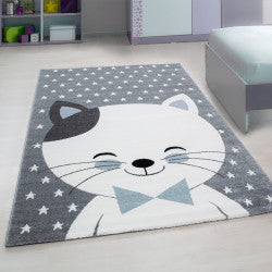Kids Vloerkleed – Kindervloerkleed – Kat Blauw/grijs – Anti-Allergisch