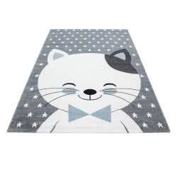 Kids Vloerkleed – Kindervloerkleed – Kat Blauw/grijs – Anti-Allergisch
